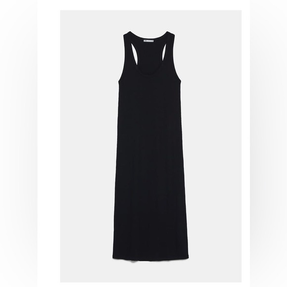 Zara Black Tank Summer Dress Stretch Cotton Fitted Perfect Condition - Picture 1 of 5